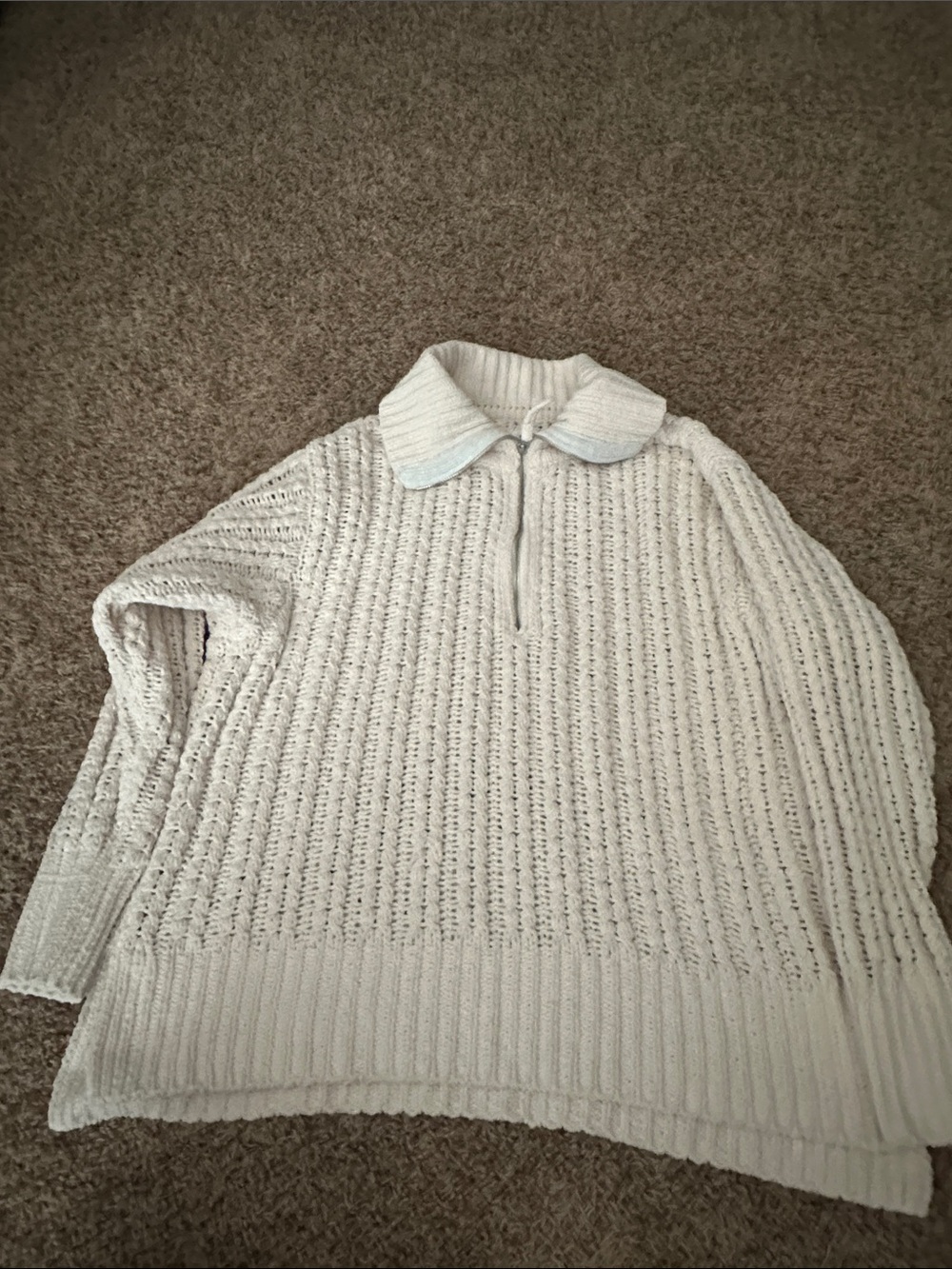 aerie Cream Half-Zip Collared Knit Sweater